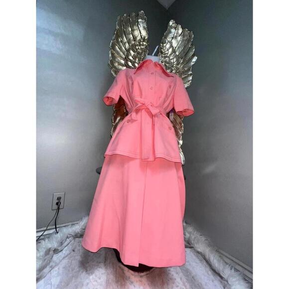 Vintage 70s Pink Collared Skirt Suit Set - Belted Waist - Picture 4 of 15